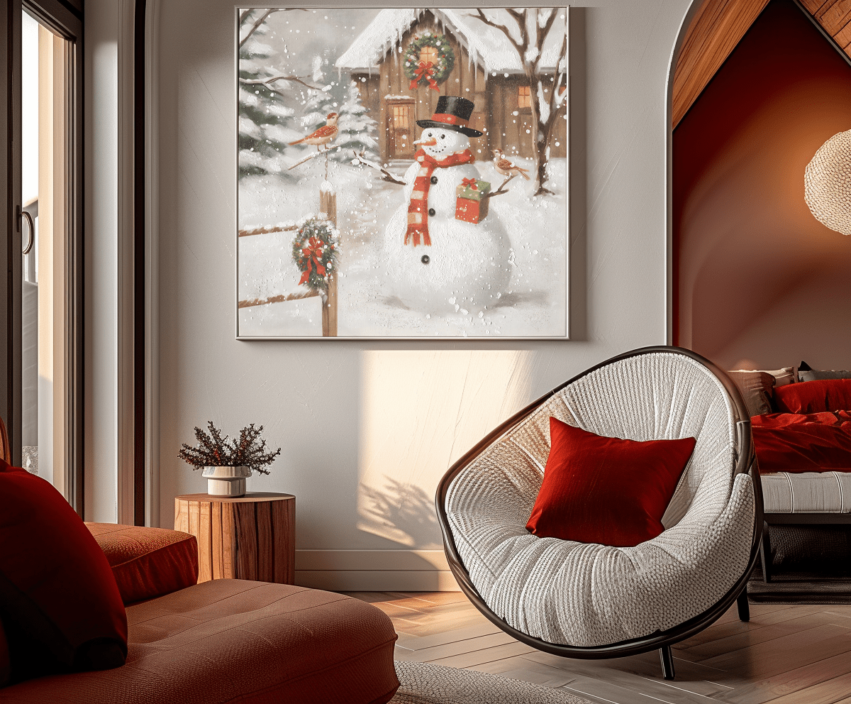 Snowman Cottage Joy – Winter Holiday Painting