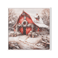 Snowy Red Barn Charm – Winter Christmas Painting