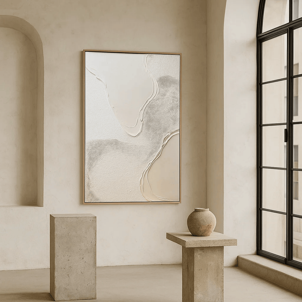 Wabi Sabi Neutral Textured Wall Art, Minimal Abstract Canvas for Living Room Decor