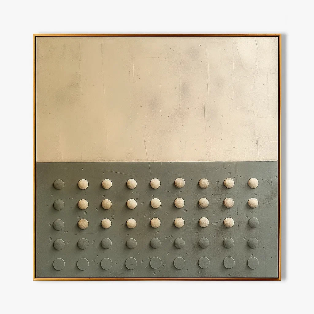 Wabi Sabi Neutral Dot Grid Textured Wall Art, Minimal Square Canvas for Living Room