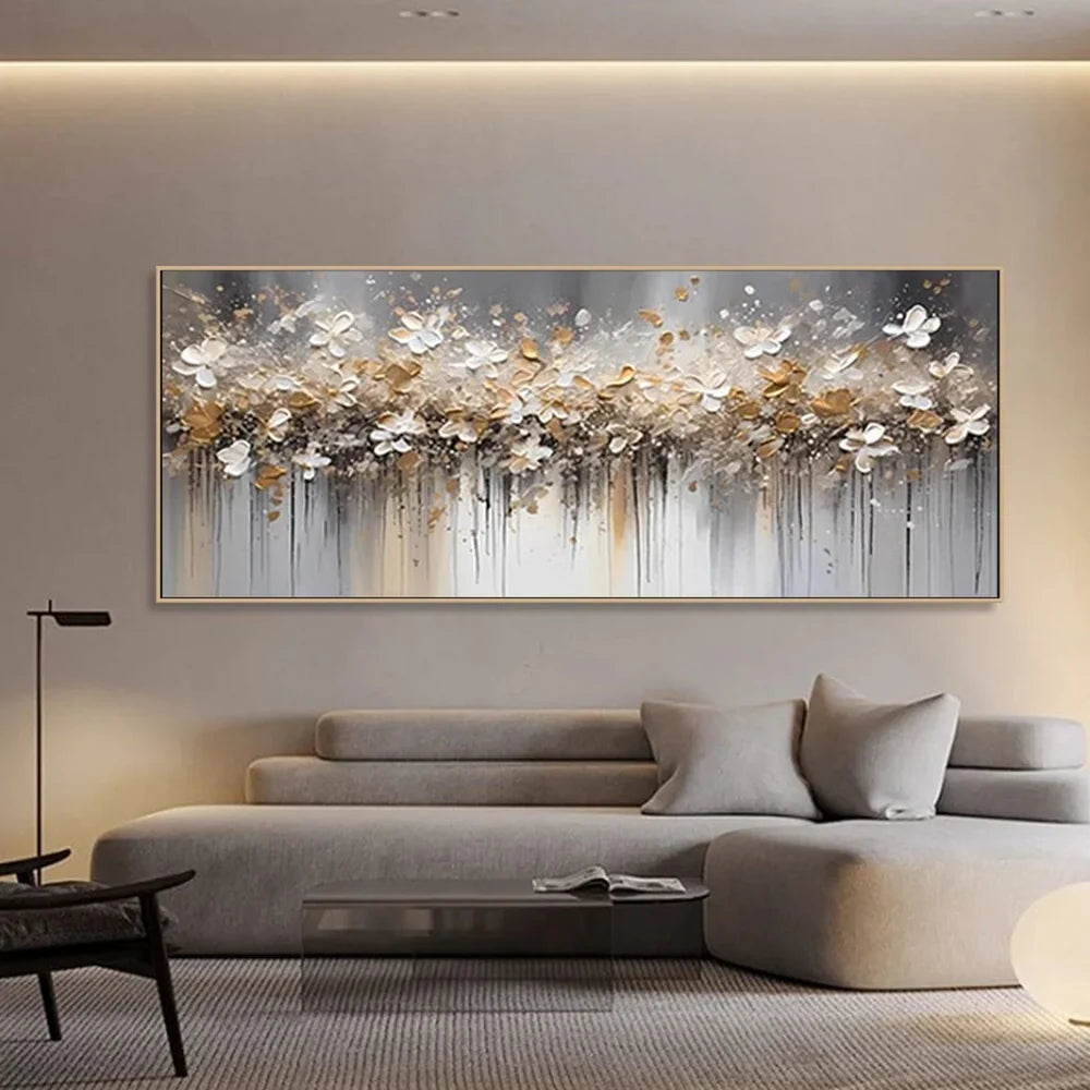 Golden Drift Blossom Abstract Painting